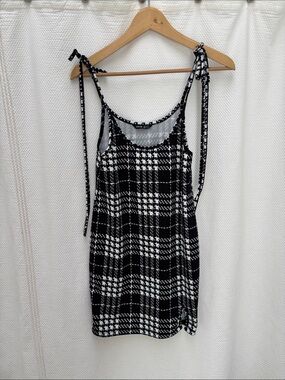 SHEIN Black & White Plaid Tie-Shoulder Mini Dress